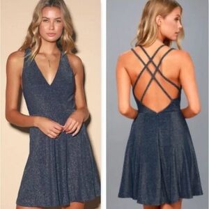 Lulu’s Shimmery Navy Skater Dress